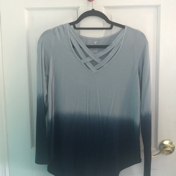 AE Blue Ombré Crisscross long sleeved top - Picture 2 of 3